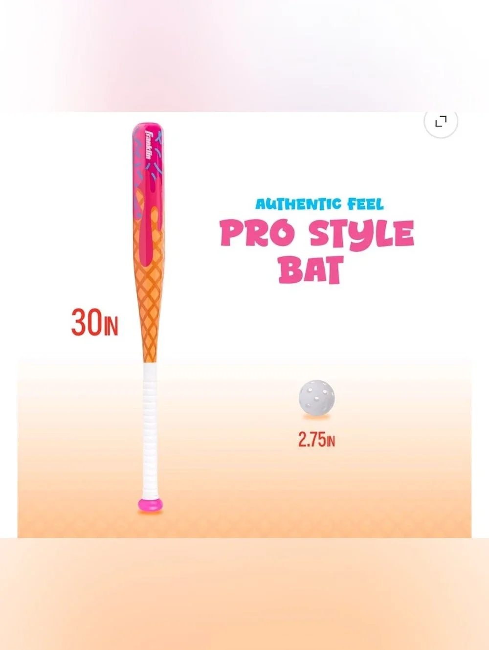 Franklin Sports Sweet Swings Kids Ice Cream Drip Bat & Ball Set - Plastic Bat +